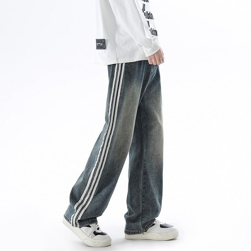 Fashion American Vintage Stripe Jeans Men