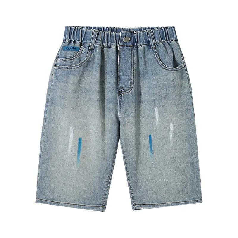 Boys Retro Gothic Denim Shorts For Boys Casual Knee Length short Jeans Teens Child Graffiti Print Summer Shorts with Drawings