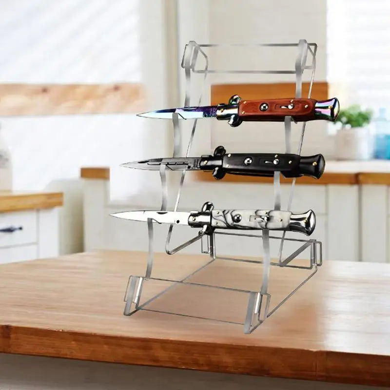 1pc Acrylic Knife Display Stands Pocket Knives Holder 3 Tier Clear Acrylic Hunting Survival Knife Folding Knife Display Rack