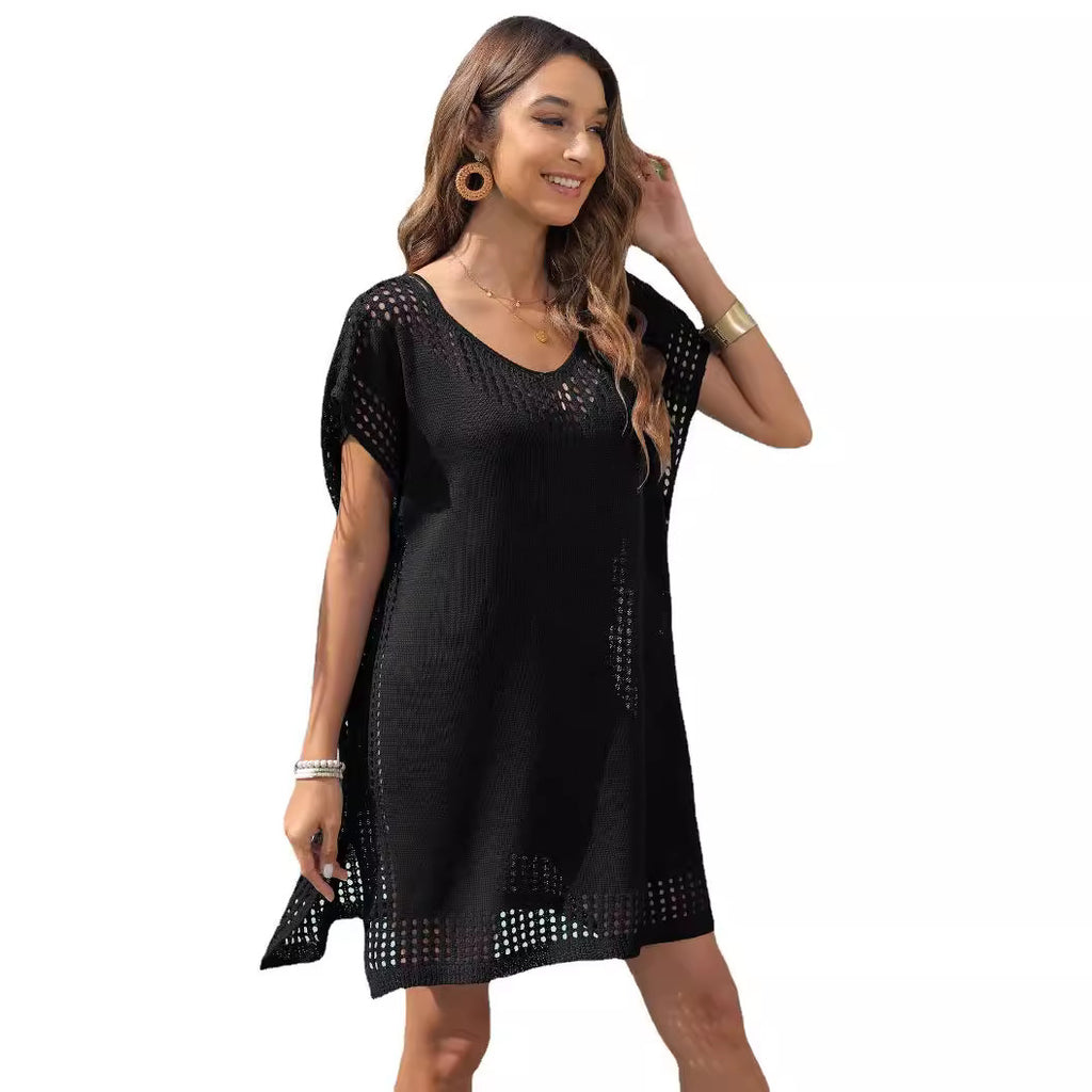 Women's Loose-Fitting European And American Style Hollow-Out Spliced V-Neck Blouse