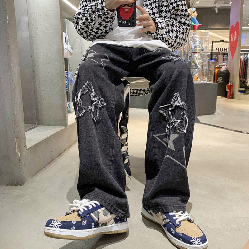 Embroidered Jeans Loose Five-pointed Star