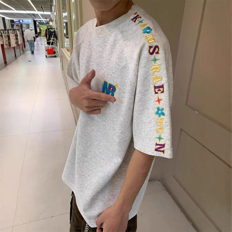 Letter-Embroidered Couple Short-Sleeve T-Shirts