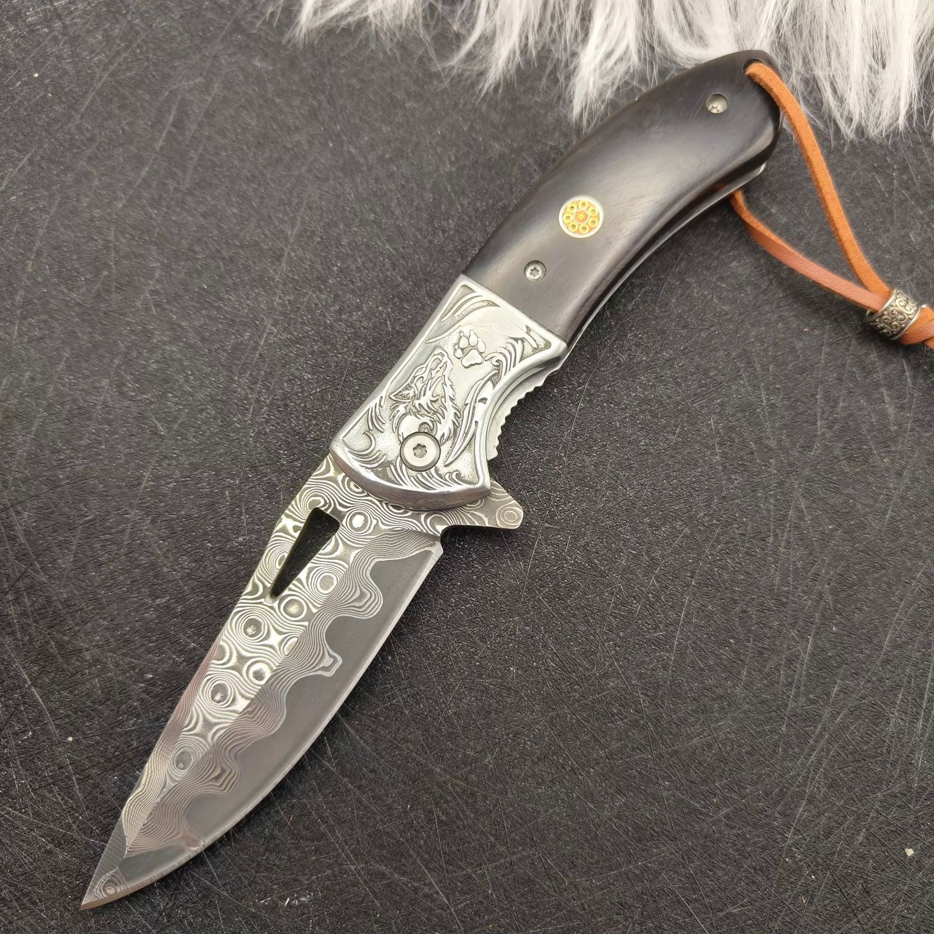 Damascus Steel Outdoor Folding Knife Portable Fruit Knife Sharp