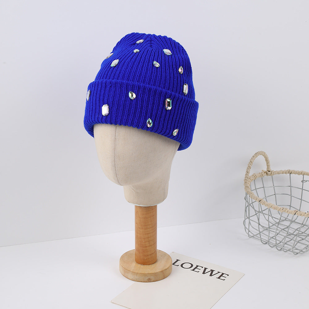 Multi-purpose Rhinestone-decorated Knit Hat