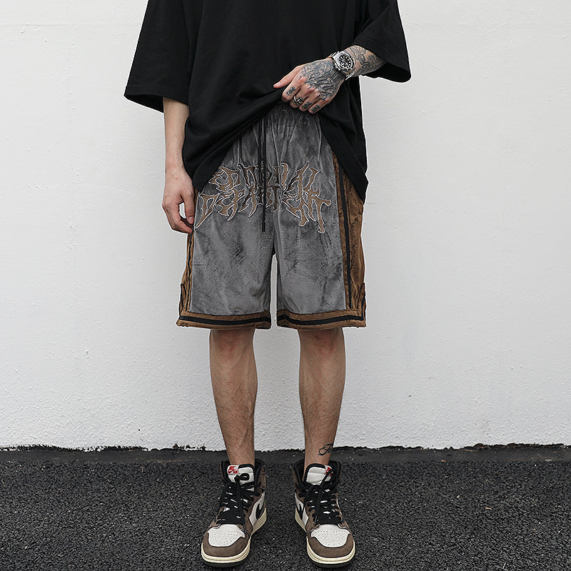 Embroidered Velvet Contrast Track Shorts
