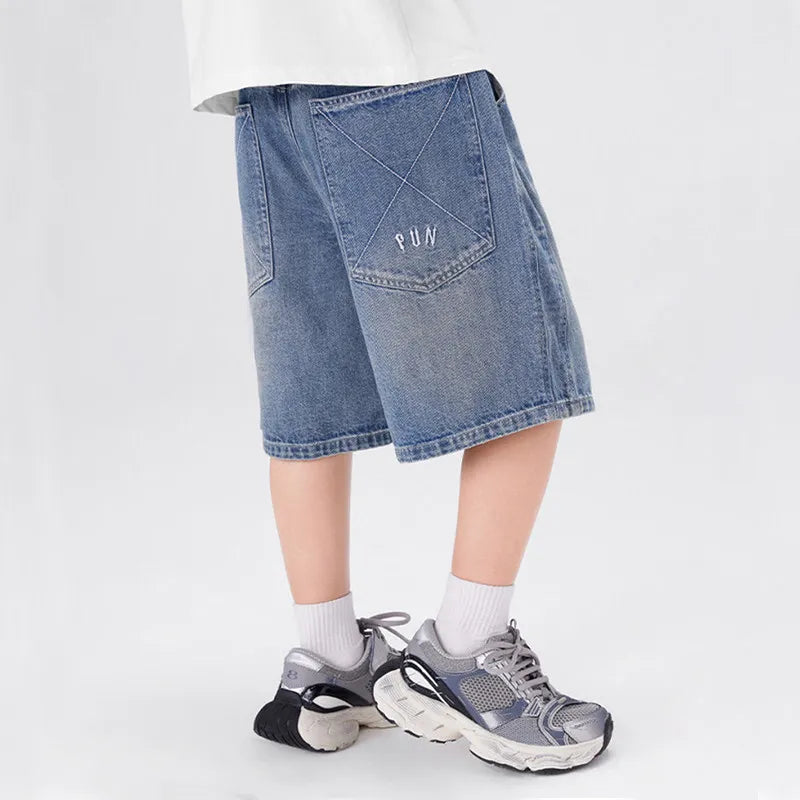 UNITIM Summer Junior Boys Shorts Cotton Letter Print Children Boys Denim Shorts Handsome 3-14Y Kids Boys Shorts Teens Boy Jeans