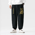 Oversized Loose Fit Dragon Fight Embroidered Casual Trousers