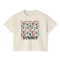 Summer Swimwear Pattern Boxy Tee — "Summer" Graphic Women's Shirt