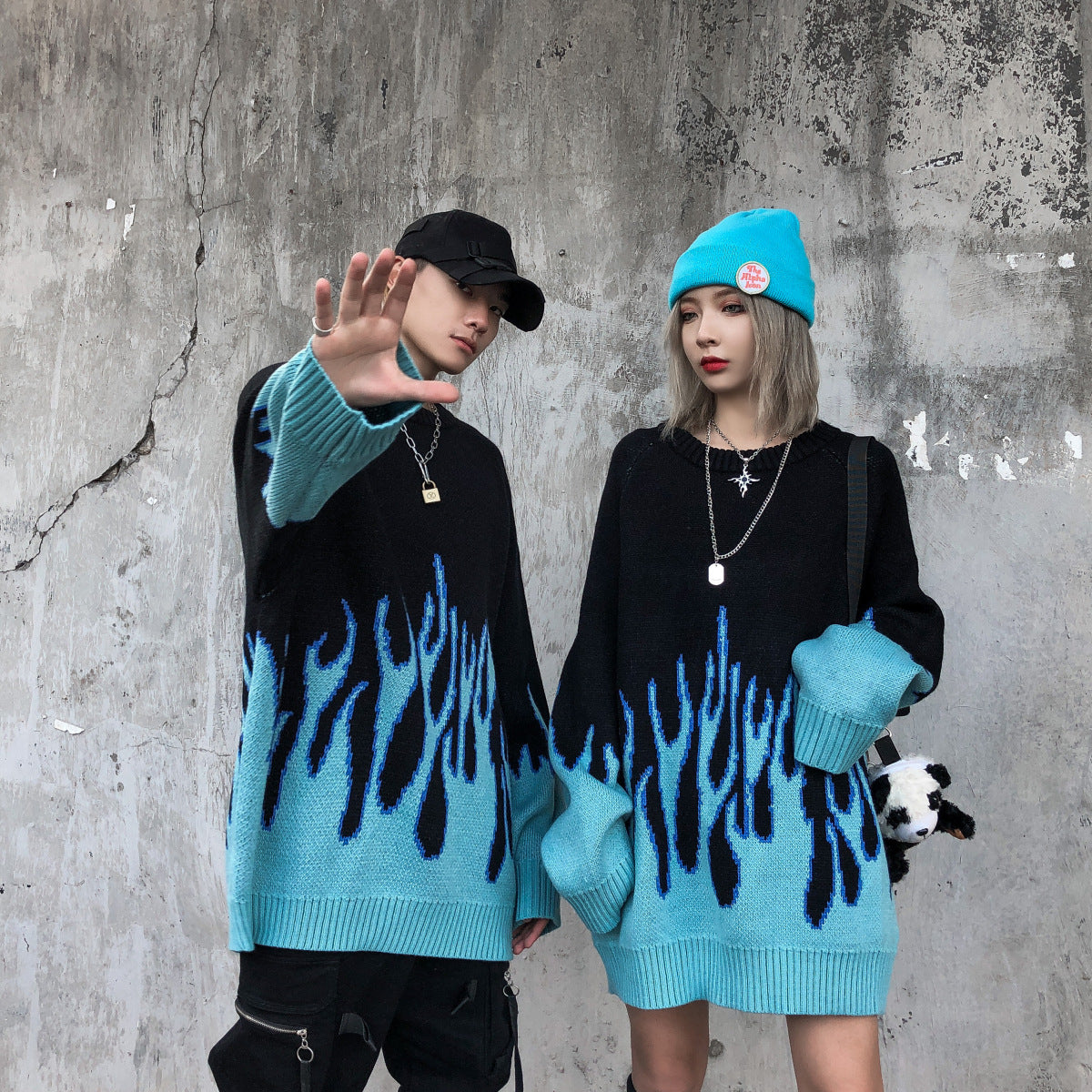Thick embroidered hip-hop couple sweater