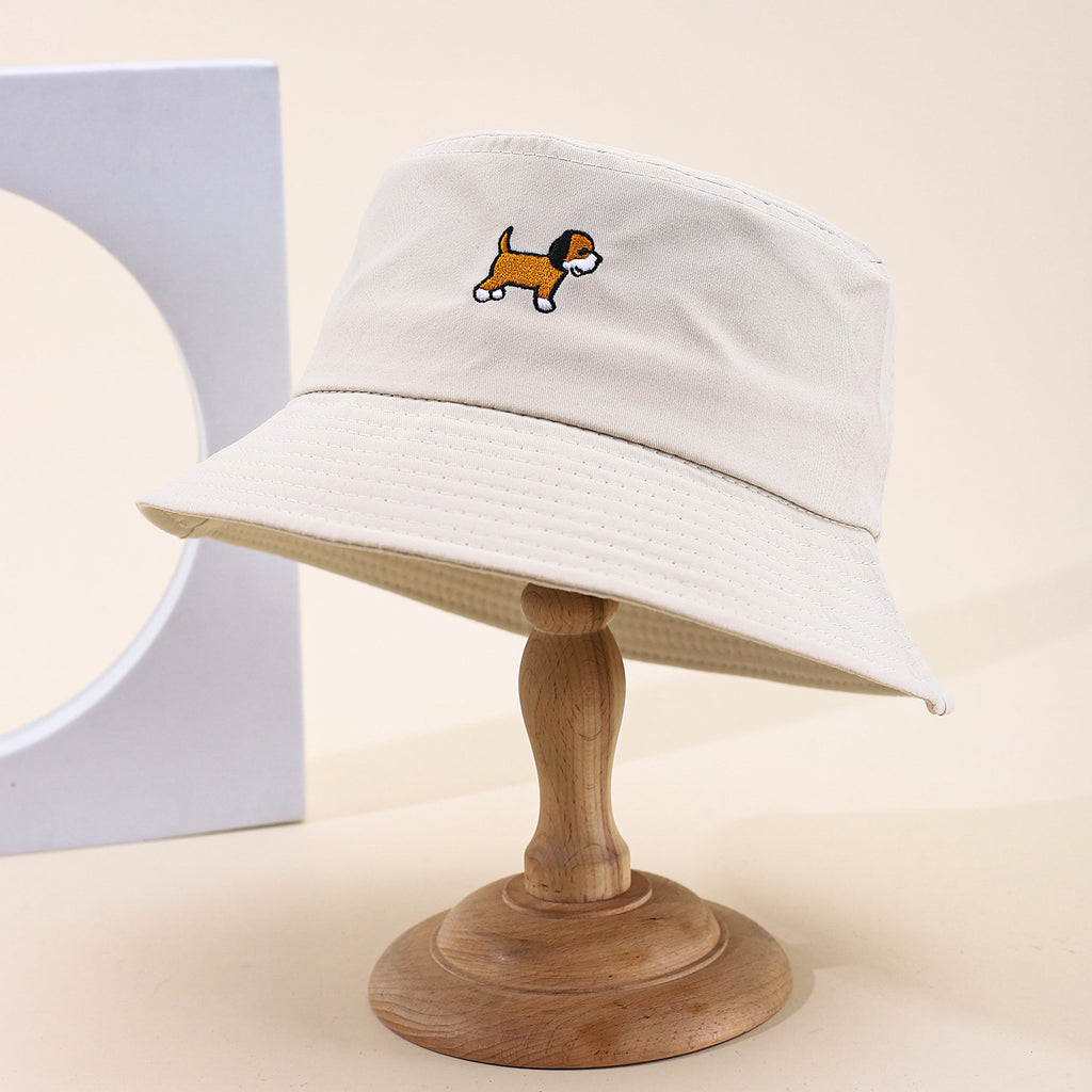 Single-color Embroidered Puppy Adjustable Fashionable And Simple Style Wide-brimmed Sun Hat For Fishermen Suitable For Daily Outings And Traveling