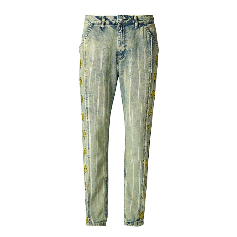 Smiley embroidered jeans