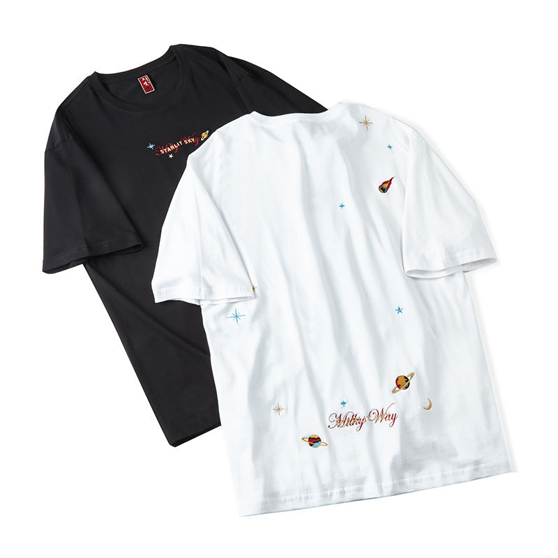 Starry sky embroidered short-sleeved t-shirt