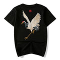 Vintage ethnic cotton embroidered crane t-shirt