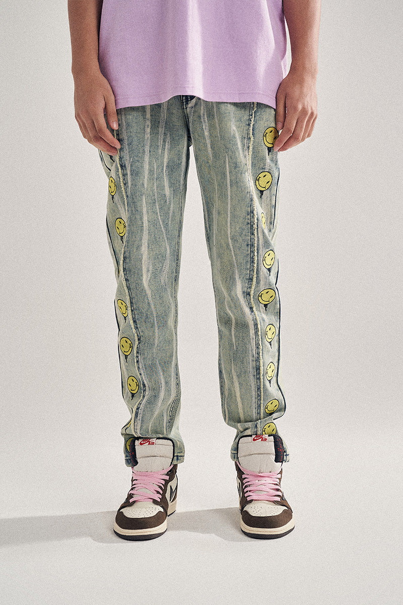 Smiley embroidered jeans