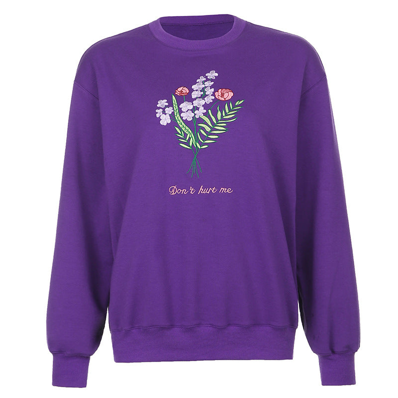 Embroidered Casual Loose Sweatshirt