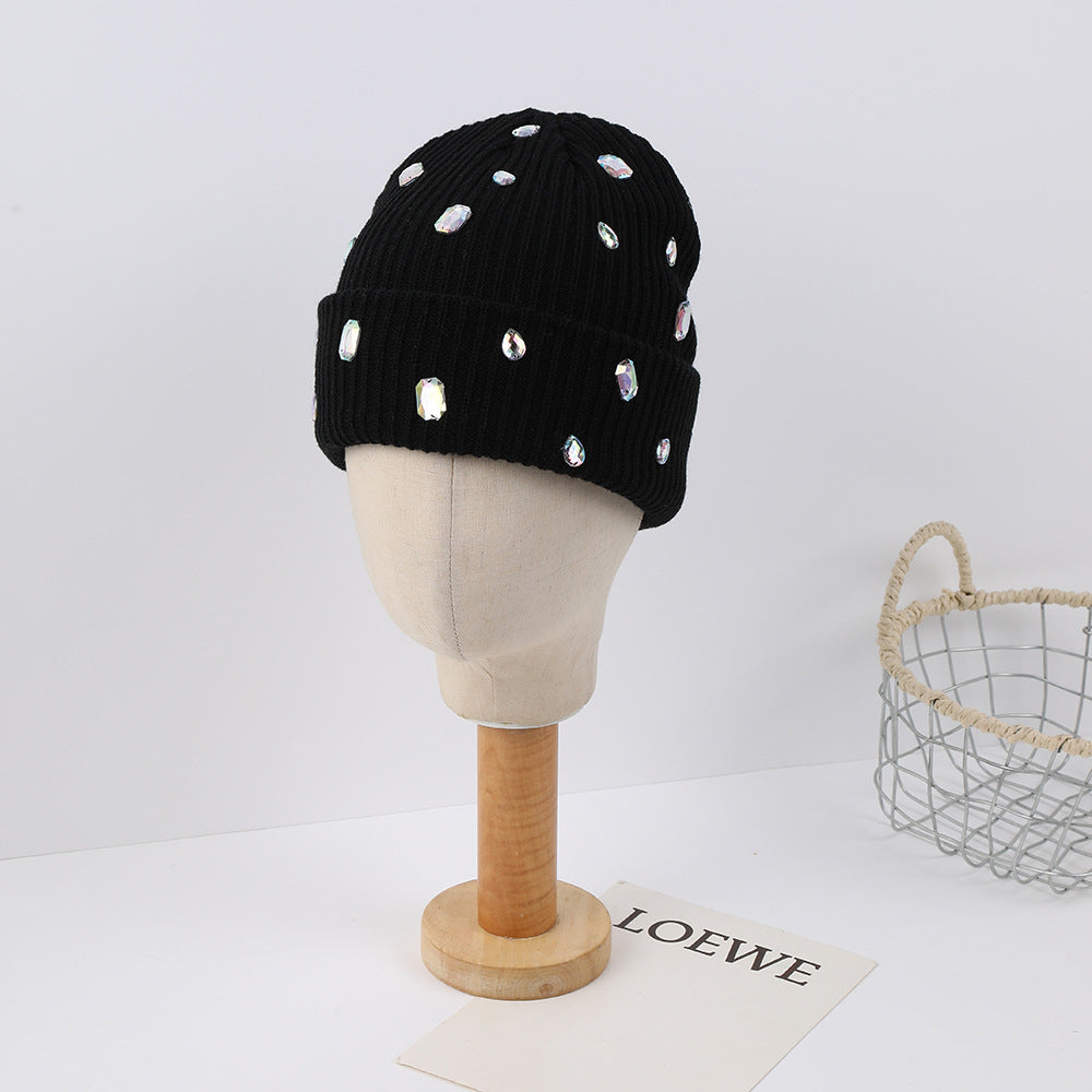 Multi-purpose Rhinestone-decorated Knit Hat