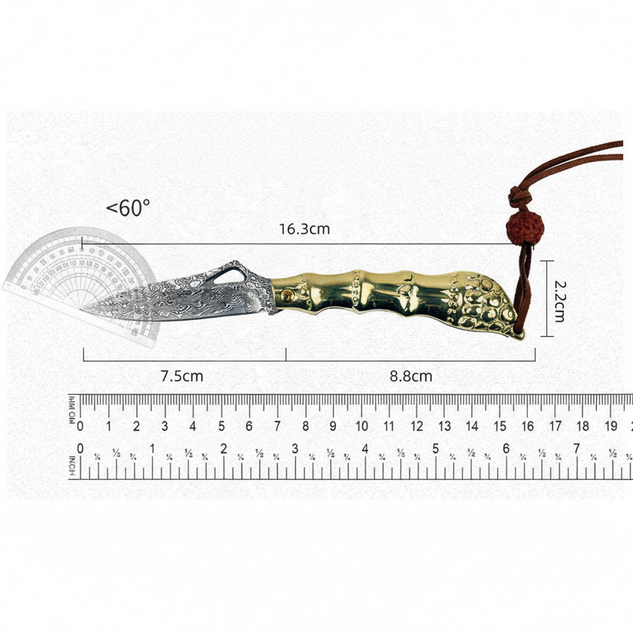 Golden Kylin Damascus Folding Knife – Brass Handle EDC Knife