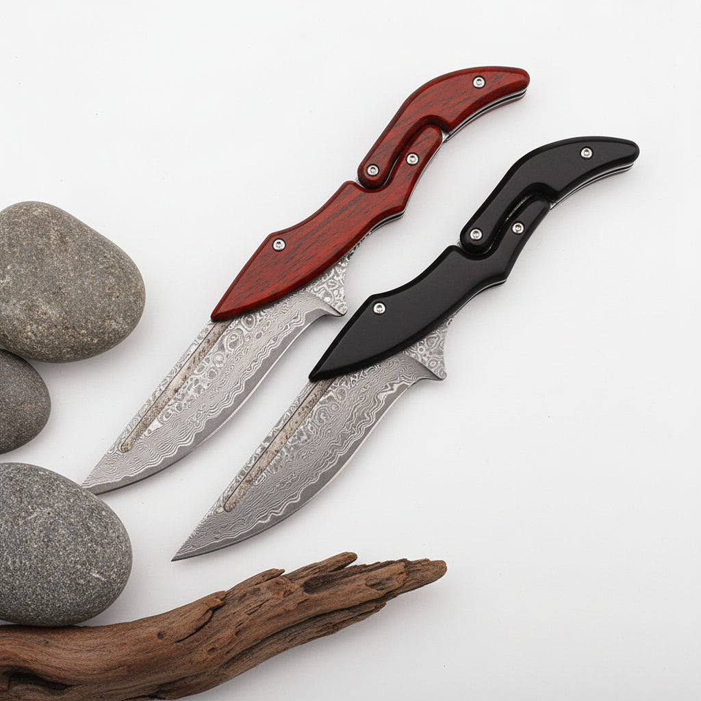 Damascus Steel Folding Knife – High Hardness Self-Defense Pocket Knife for Men | EDC Survival Knife