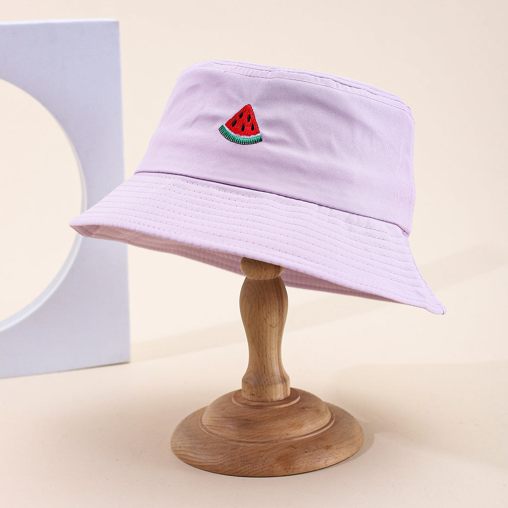 The Lady's Cute Watermelon Embroidery Pattern Fashion Casual Style Fisherman Hat Is Suitable For Outdoor Sun Protection, Outings, Shopping, Mountain Climbing And Hiking.