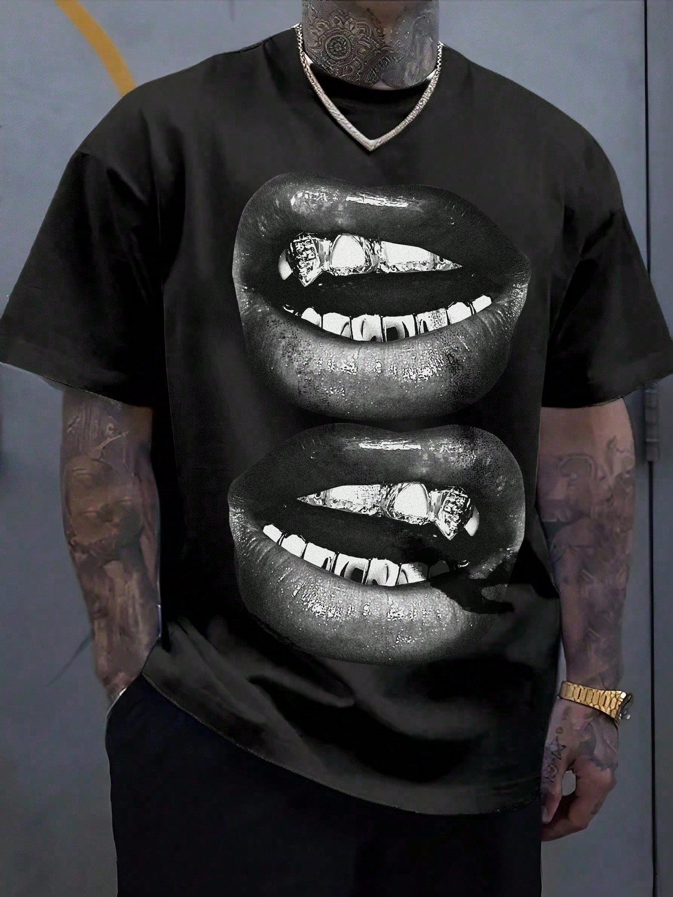 Tooth Drill Mouth Trendy Brand Short-Sleeve Streetwear Casual Couple T-Shirts