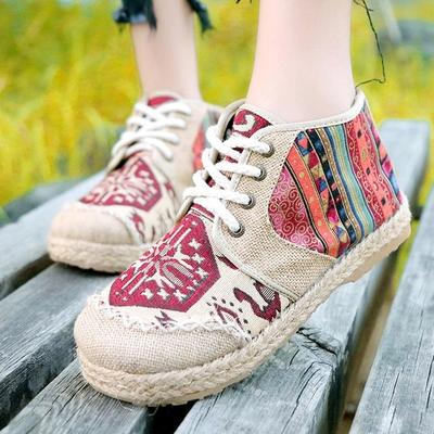 EMBROIDERED COTTON CANVAS LACE-UP SHOES
