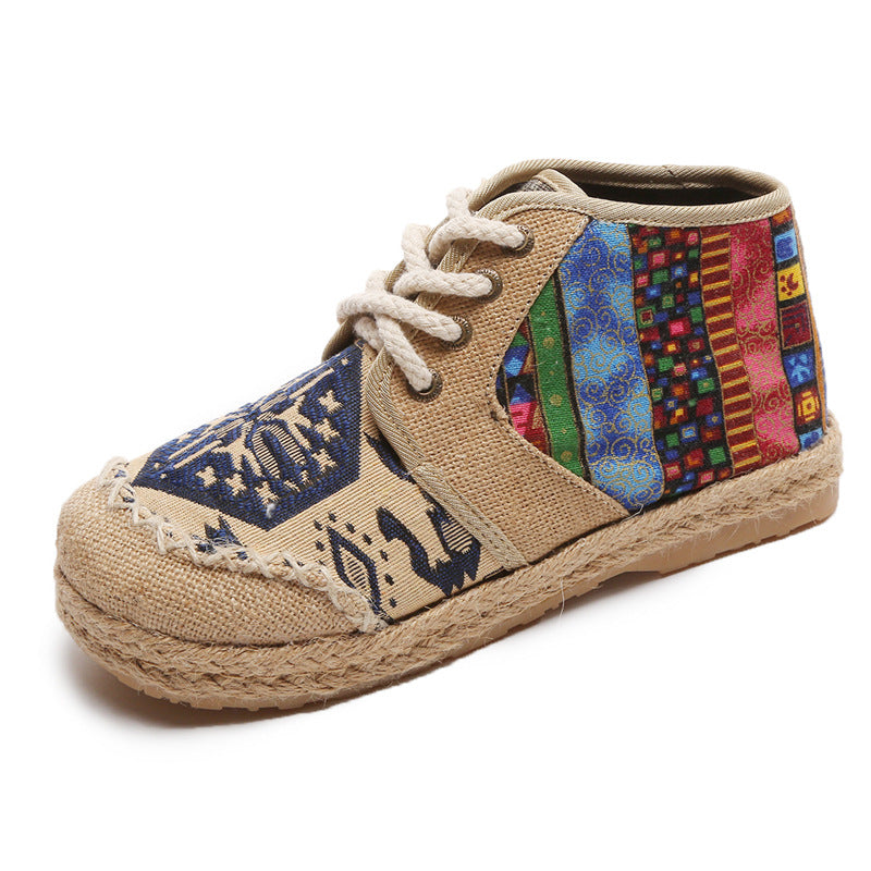 EMBROIDERED COTTON CANVAS LACE-UP SHOES