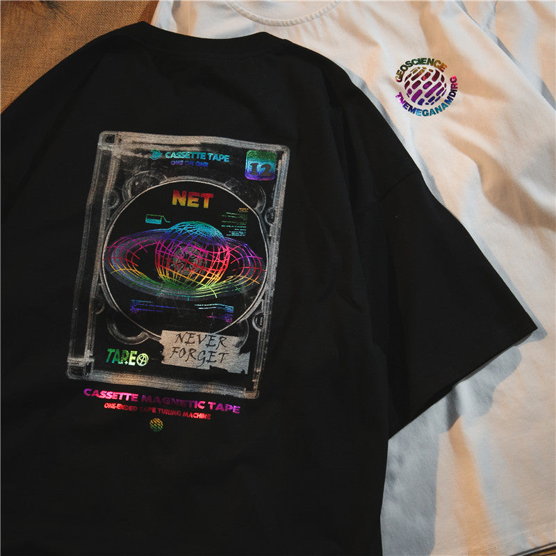 National Tide Reflective Short Sleeve T-shirt Men's Round Neck Printing