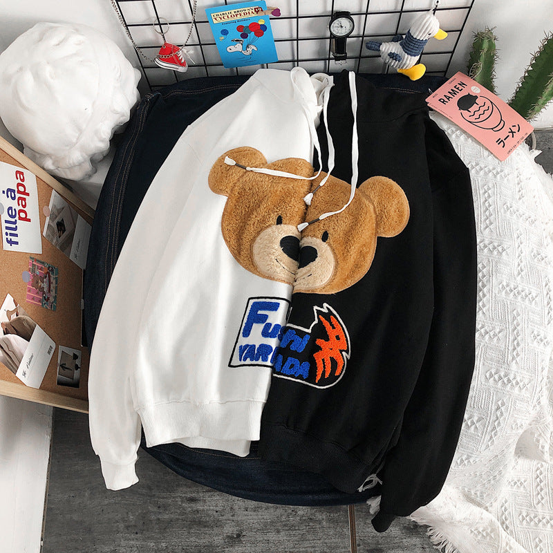 Plush Bear Embroidered Sweater Pullover Hoodie