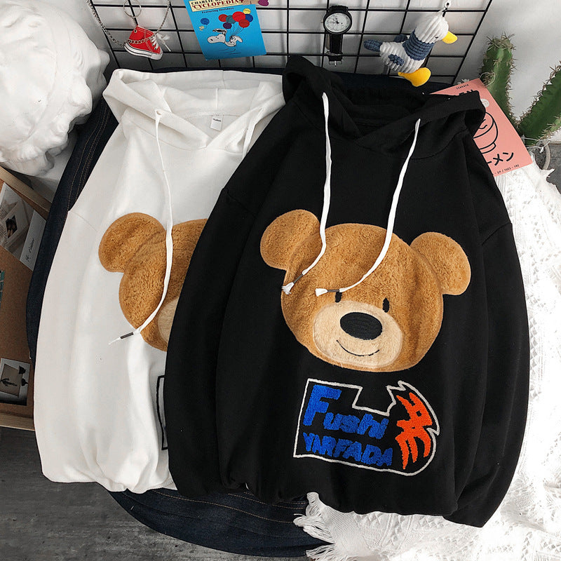 Plush Bear Embroidered Sweater Pullover Hoodie