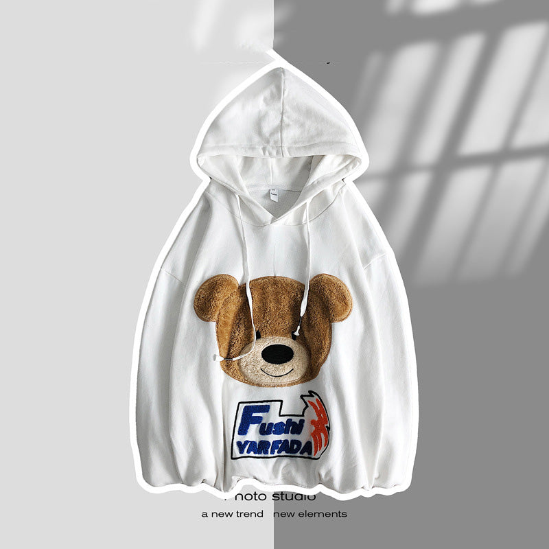 Plush Bear Embroidered Sweater Pullover Hoodie
