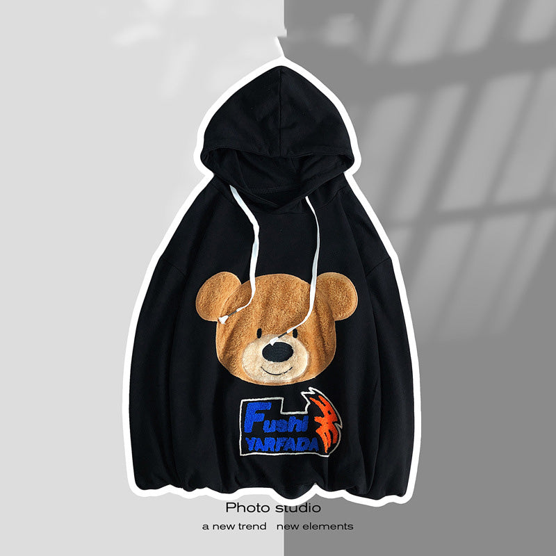 Plush Bear Embroidered Sweater Pullover Hoodie