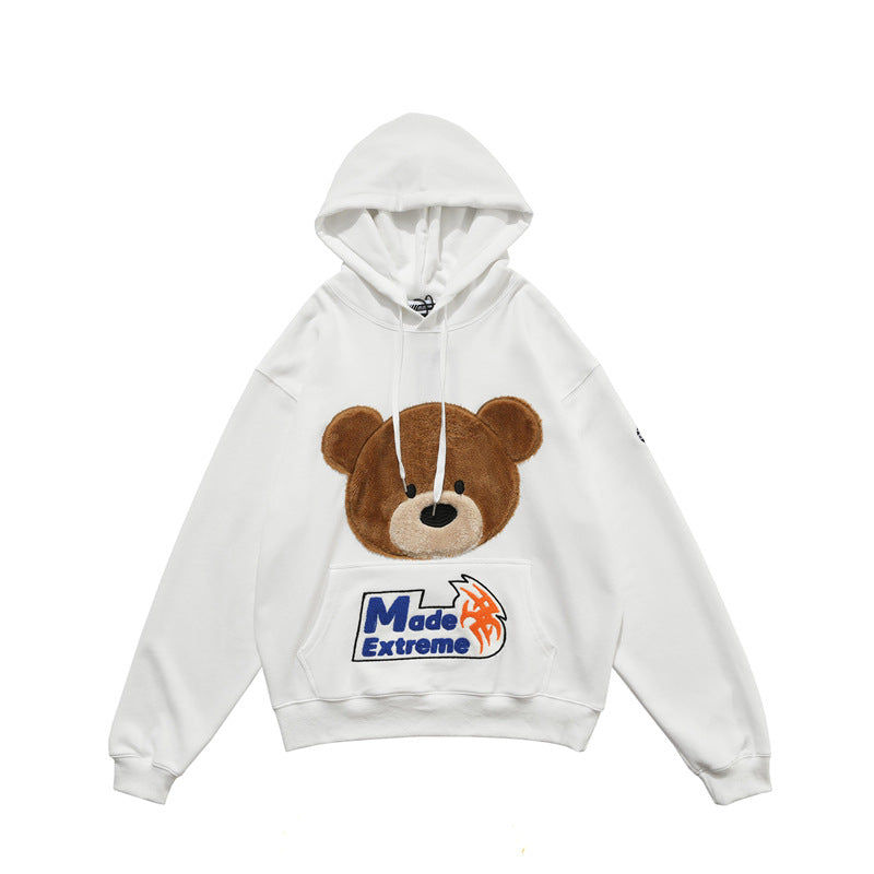Plush Bear Embroidered Sweater Pullover Hoodie