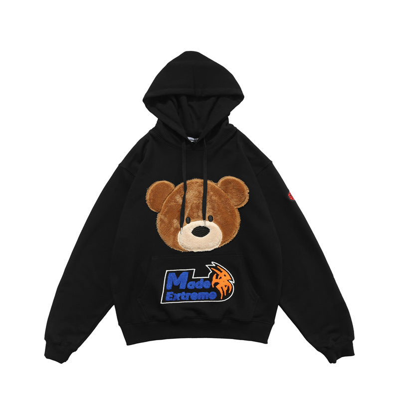 Plush Bear Embroidered Sweater Pullover Hoodie