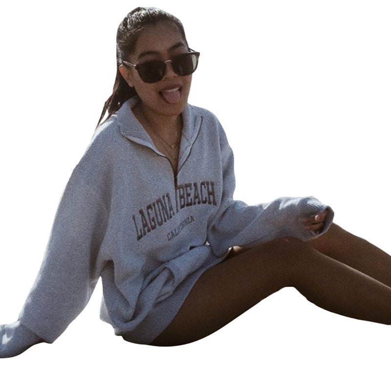 Embroidered zipper sweatshirt
