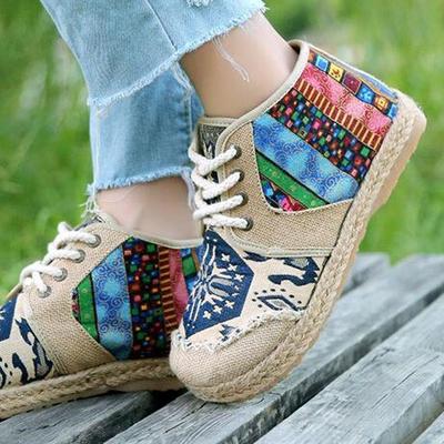 EMBROIDERED COTTON CANVAS LACE-UP SHOES