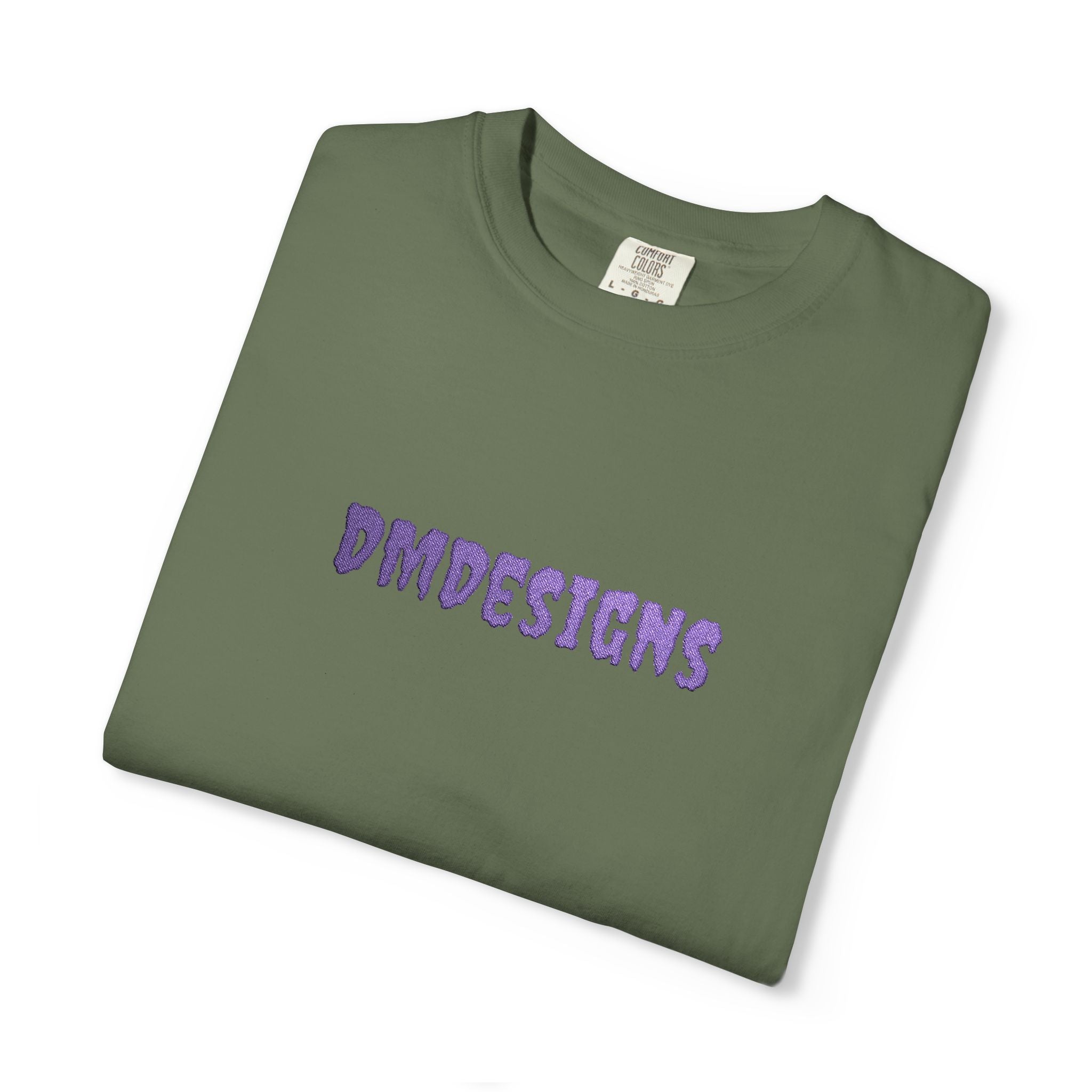 T-Shirt — "DMDesigns" Purple Floral Script Graphic