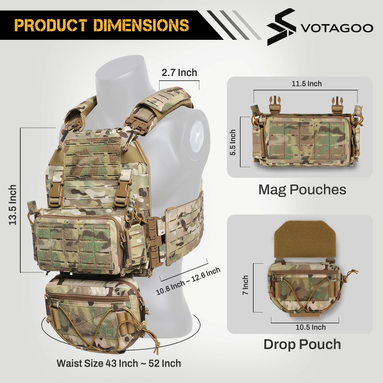 VOTAGOO® Adjustable Tactical Vest with Admin Drop Pouch