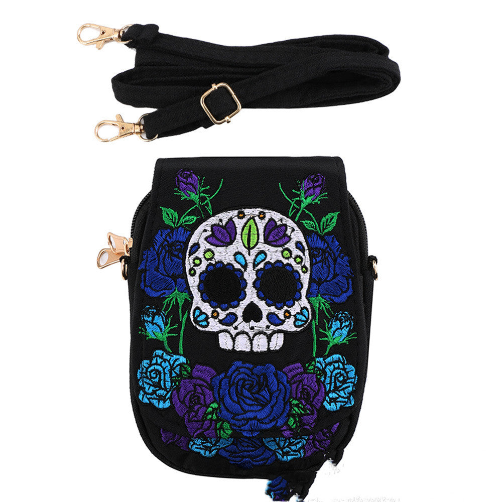 Skull Embroidered Wallet Crossbody Bag Ethnic Style Embroidered Women's Canvas