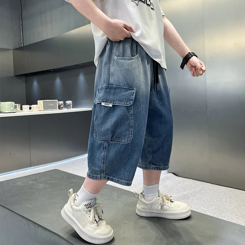 Summer Fashion Boys Denim Teen Boys Capri Jeans Tween Child Y2k Style+Tie-Dye Design Trousers Toddler Casual Pants Ages 4-14Y