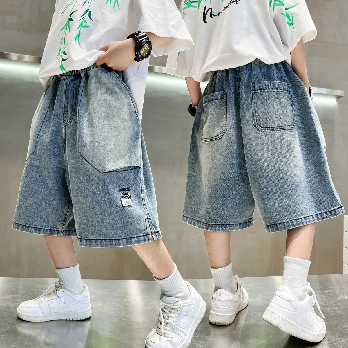 Kids Vintage Capris Denim Pants Teens Child Loose Style Knee Length Jeans 5-14Y 2025 Tween Boy Casual Denim Shorts for Summer