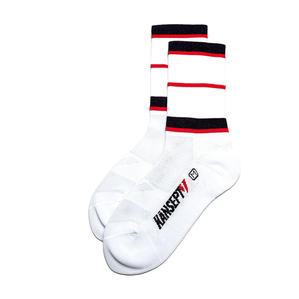 ProSpec Rouleur Socks | Squadra Stripes | White/Midnight Blue/Flamme Rouge Red