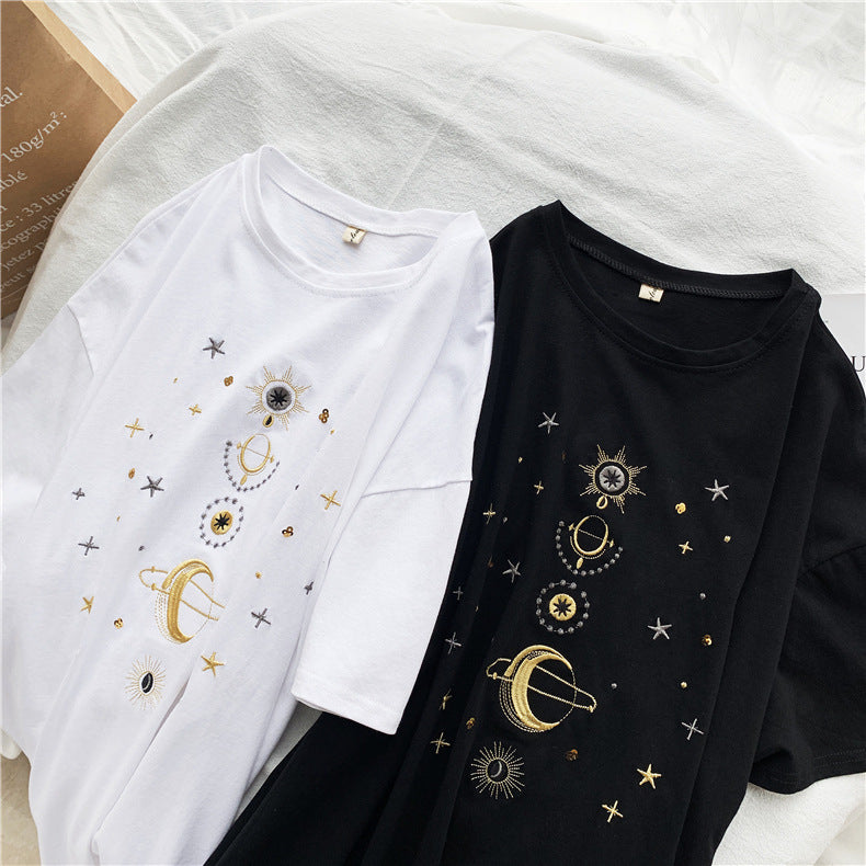Embroidered loose top Mori bottoming shirt