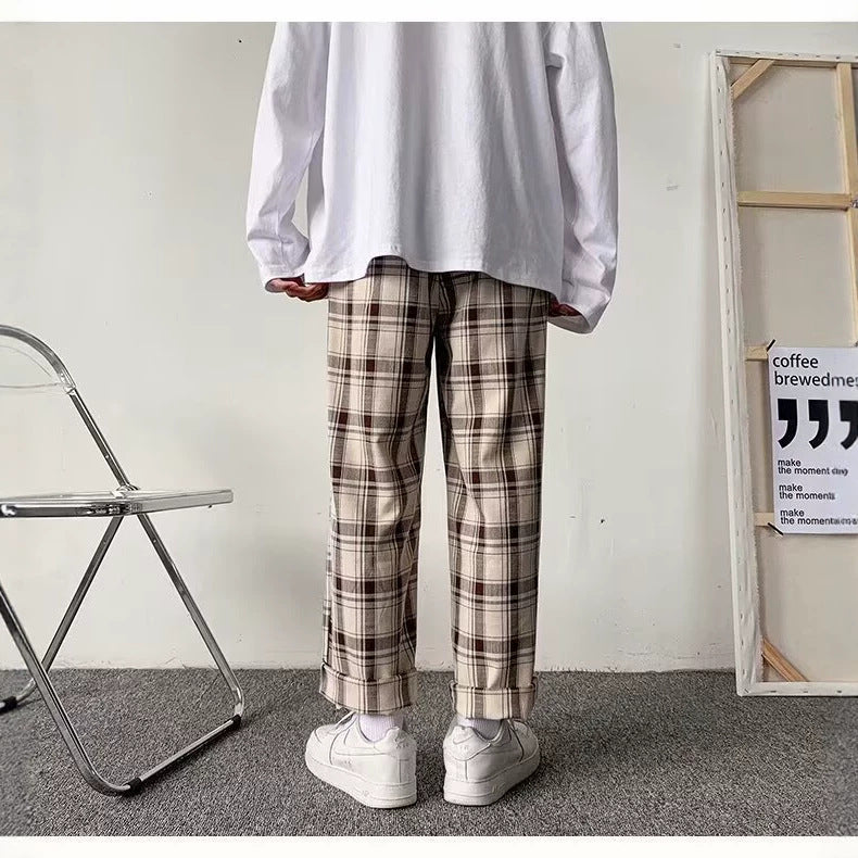 Men's Casual All-Match Loose Plaid Wide-Leg Trousers