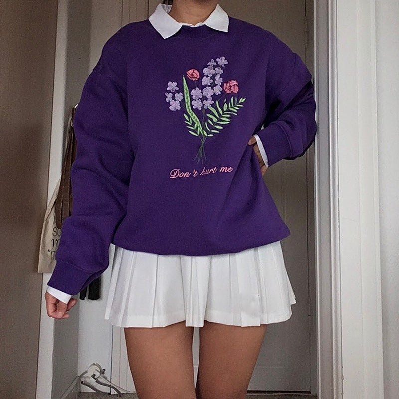 Embroidered Casual Loose Sweatshirt