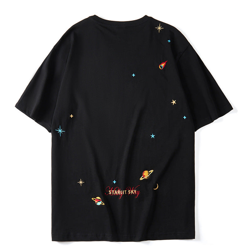 Starry sky embroidered short-sleeved t-shirt