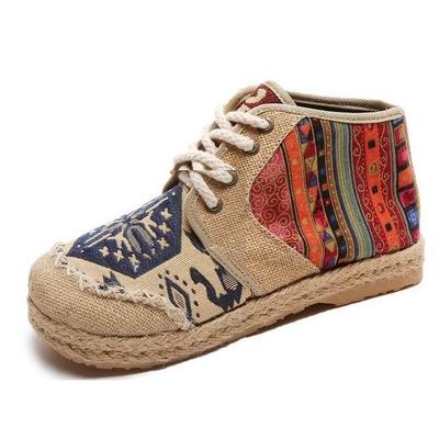 EMBROIDERED COTTON CANVAS LACE-UP SHOES