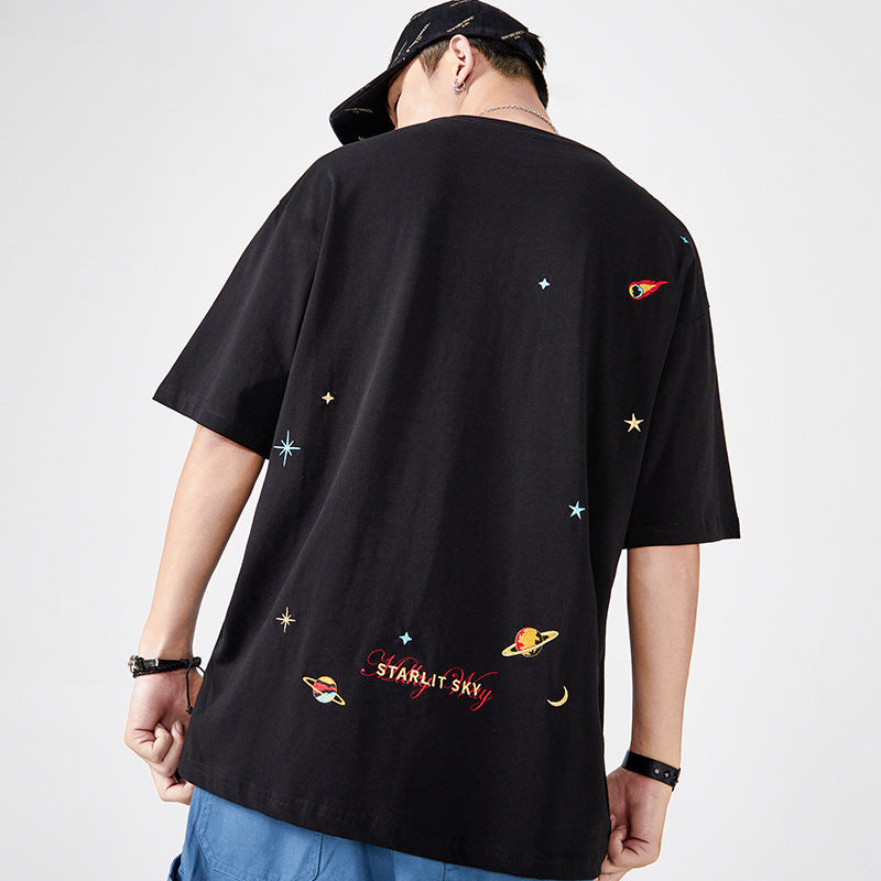 Starry sky embroidered short-sleeved t-shirt