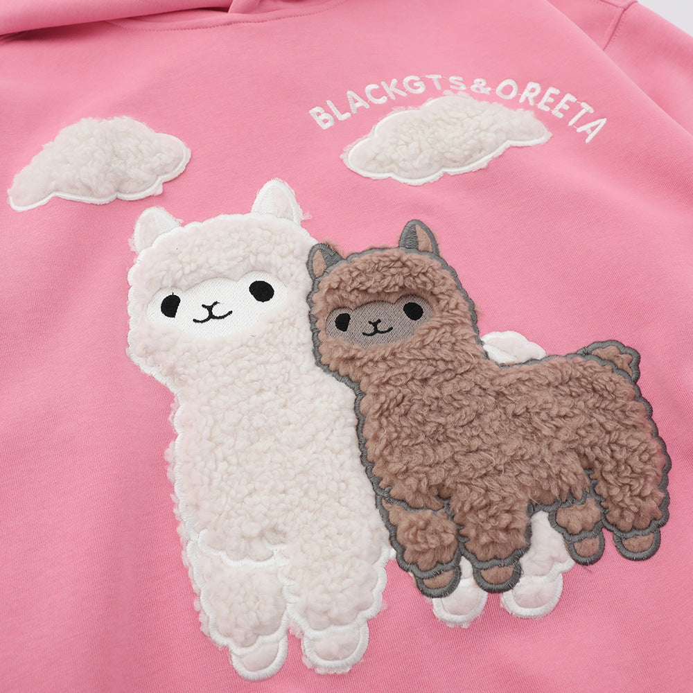 Cartoon Alpaca Embroidered Hooded Sweater For Men