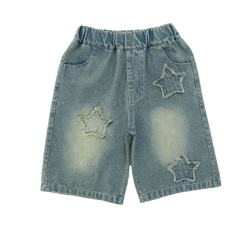 Girls Denim Shorts Summer Casual Loose Jeans Children Wide Leg Short Pants Teen High Waist Straight Trousers 5-14 Years