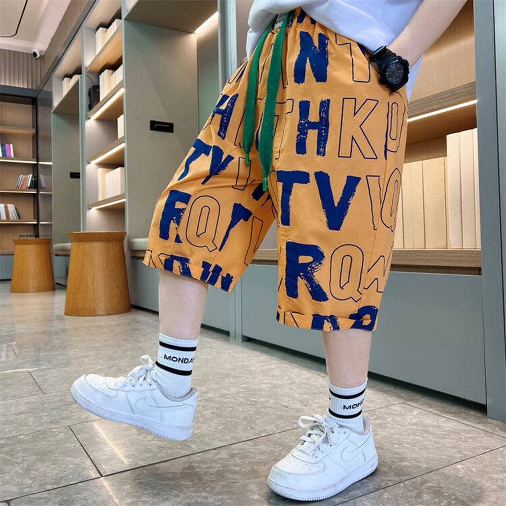 Teen Children's Shorts 2025 Summer New Kids Denim pants thin pants large children loose Boys with five Quarter pants 4-15Years